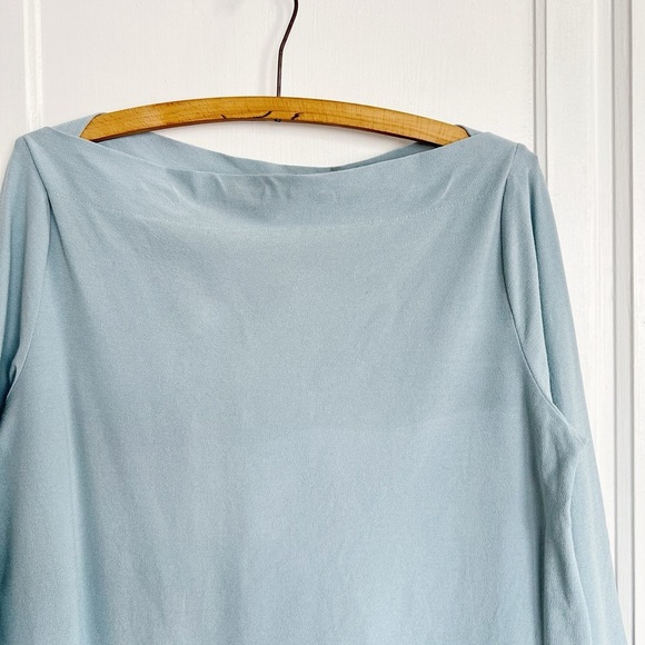 Eileen Fisher • Washable Stretch Crepe Shift Dress boat neck aqua blue - Picture 3 of 10